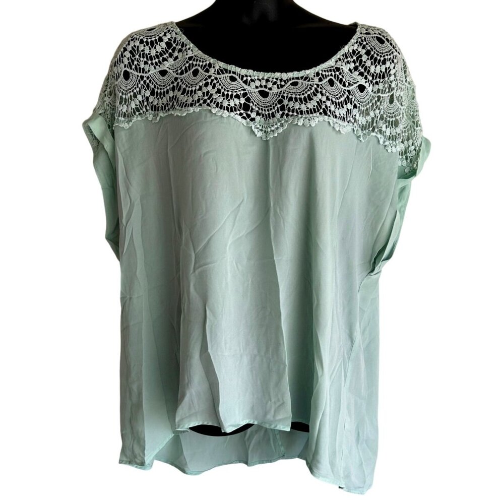 Mint Green Blouse with Elegant Crochet Lace Yoke